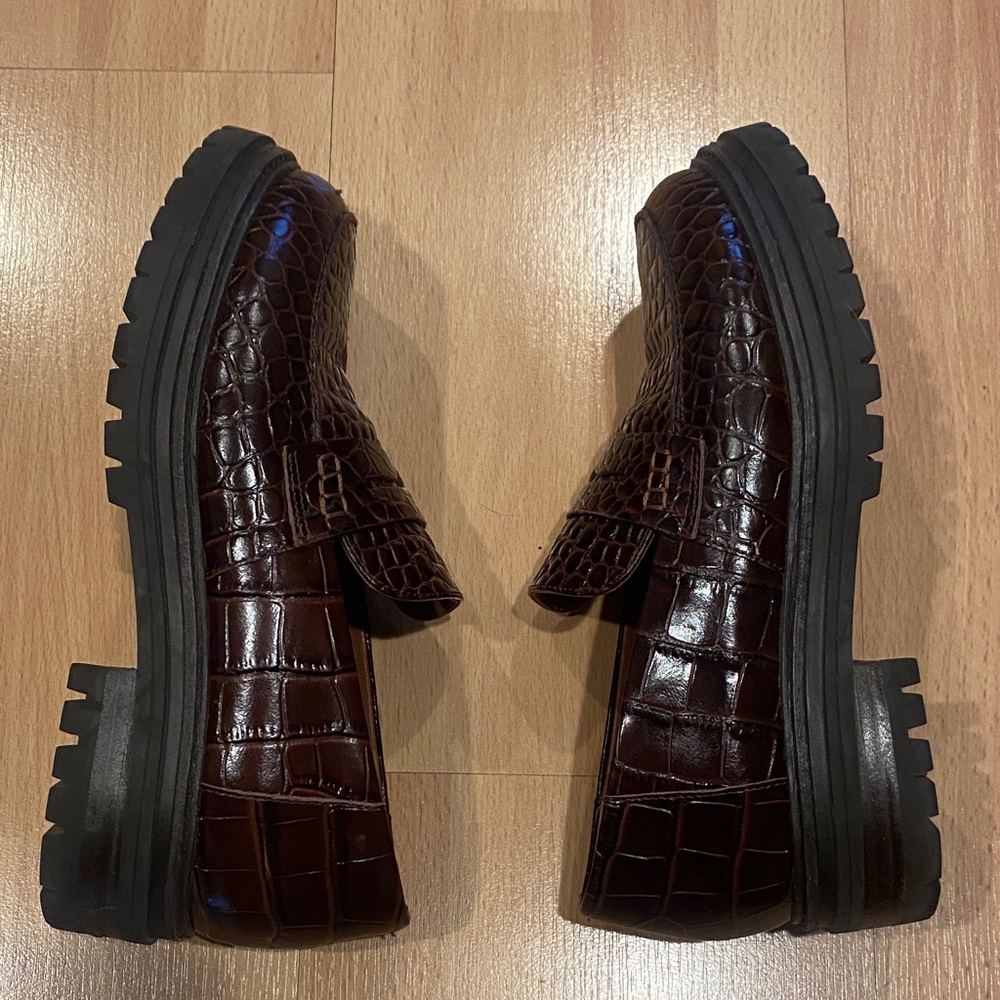 Bared Brown Crocodile Pattern Loafers - image 2